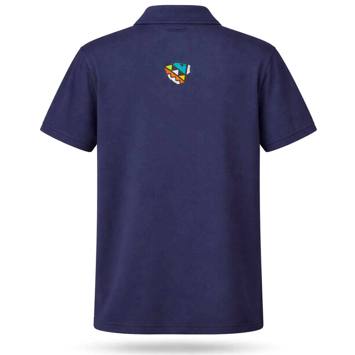 Men’s Navy Ankara Mask Panel Polo Shirt – Modern African Print Design