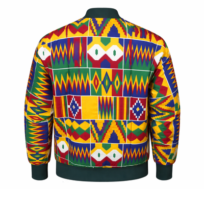 Unisex Kente Print Patchwork Bomber Jacket