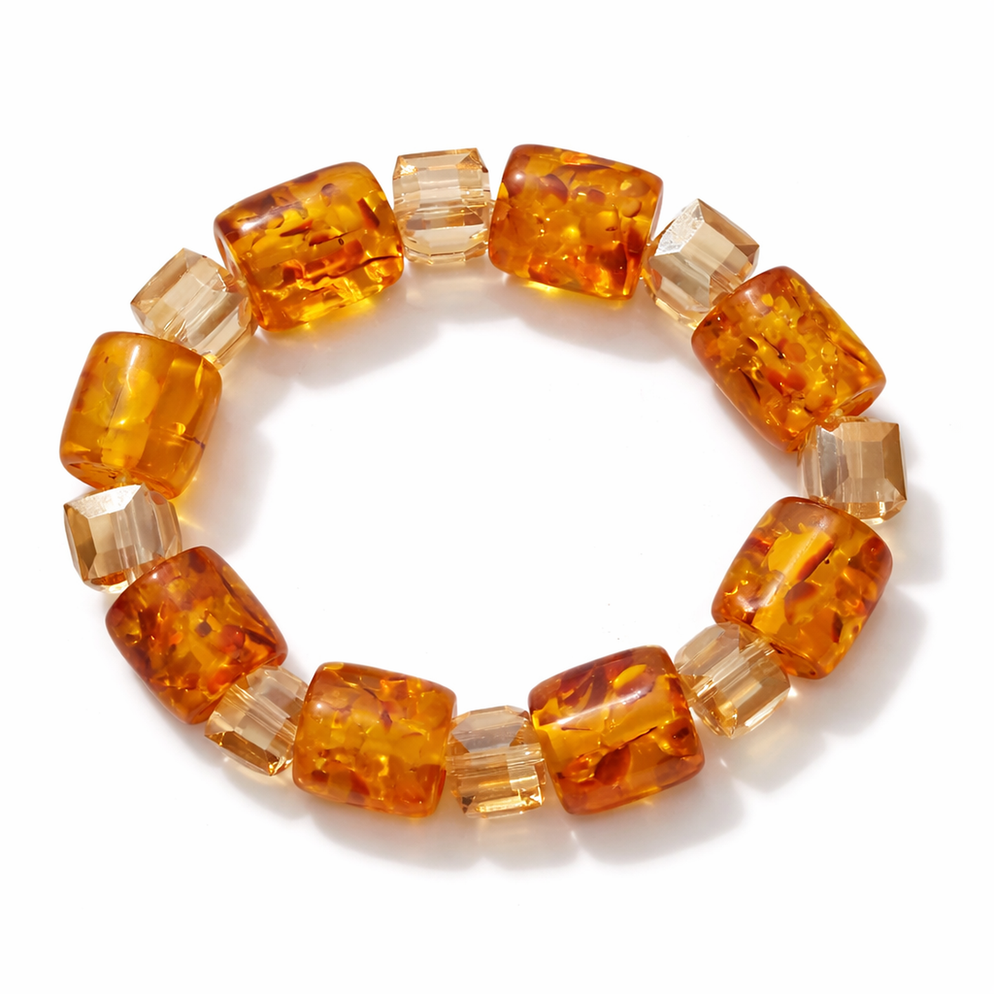 Golden Amber African Beaded Bracelet – Women’s 6 Inch Stretch Bracelet