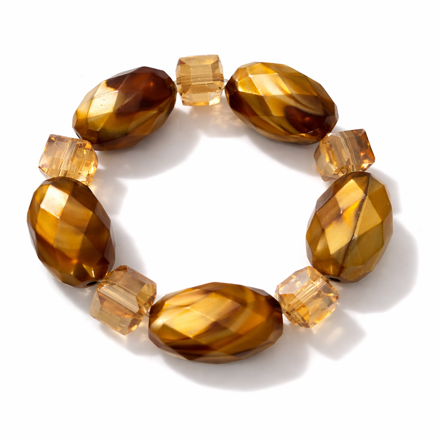 Faceted Amber African Beaded Bracelet – Women’s 6 Inch Stretch Bracelet