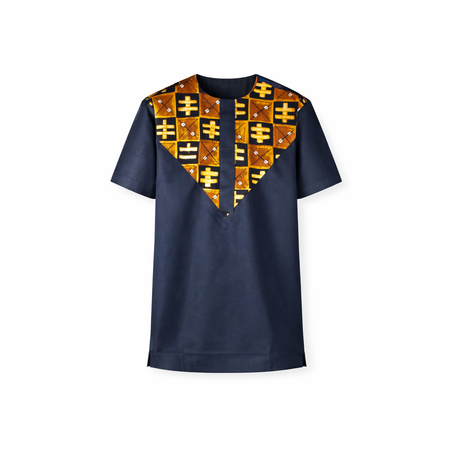 Men’s Navy African Print Stretch Shirt – Ankara Heritage Panel