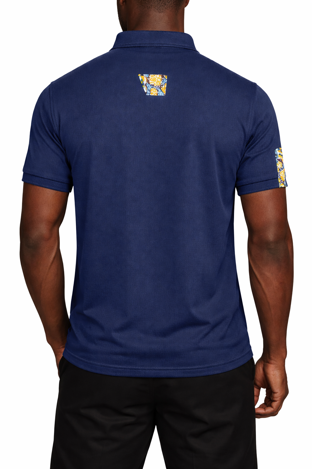 Men’s Navy African Print Polo Shirt – Modern Ankara Panel Design