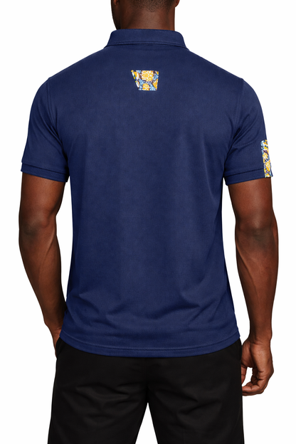 Men’s Navy African Print Polo Shirt – Modern Ankara Panel Design