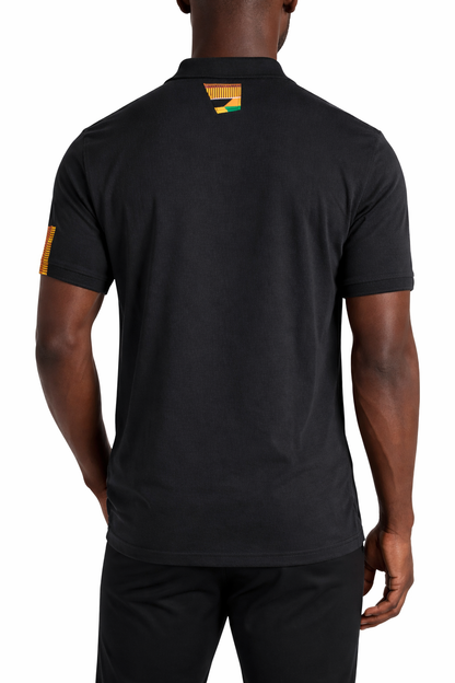 Black Kente Panel Polo Shirt – Men’s African Print Design