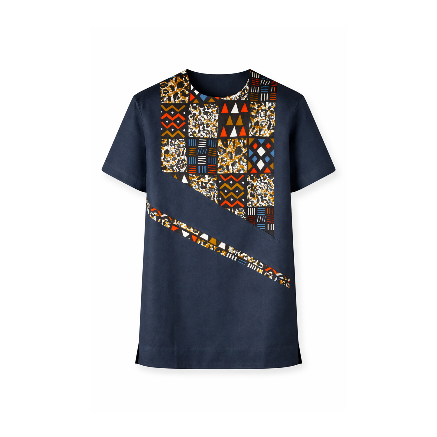 Men’s Navy African Print Stretch Shirt – Modern Ankara Panel