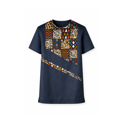 Men’s Navy African Print Stretch Shirt – Modern Ankara Panel