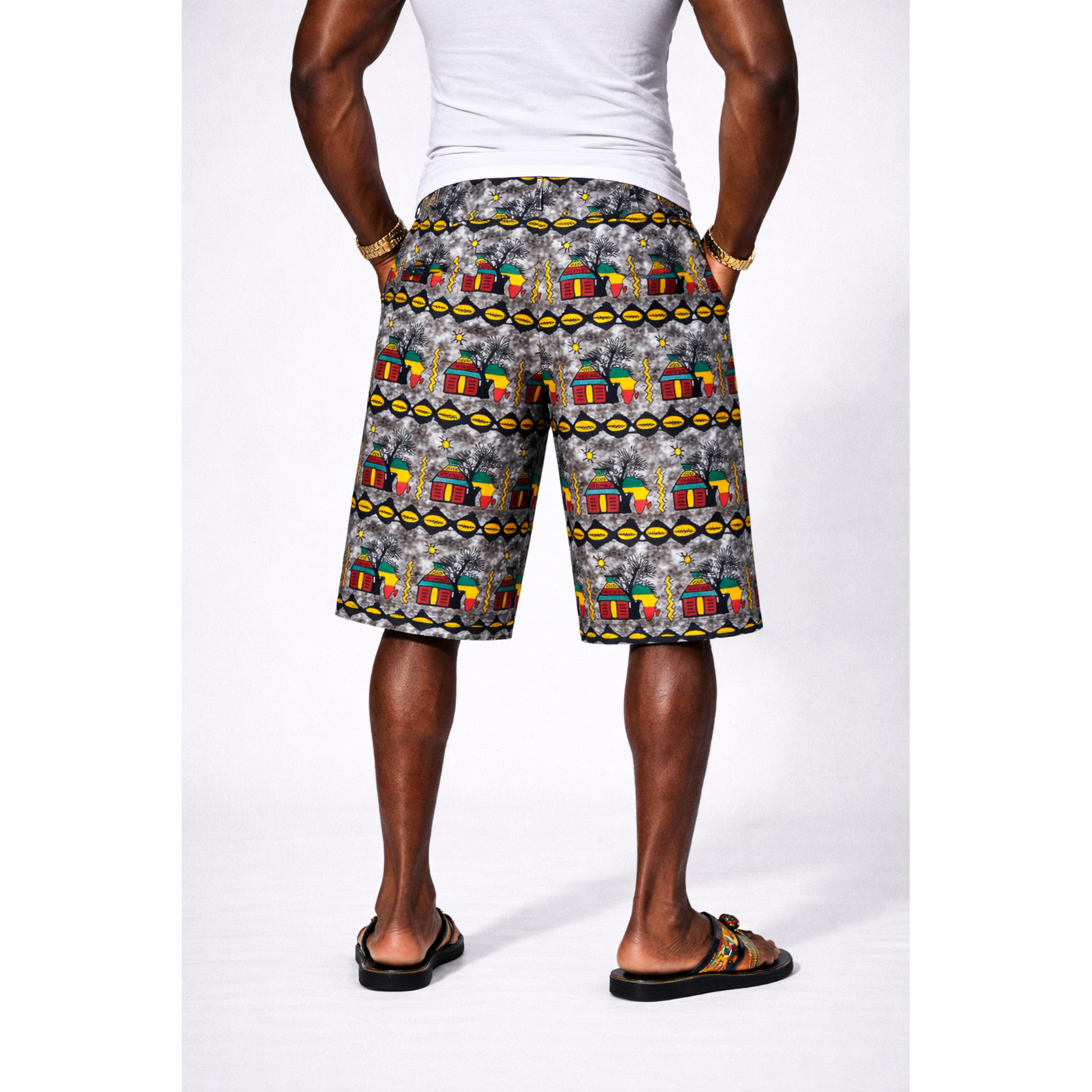 Men’s African Heritage Print Tailored Shorts – Grey Ankara