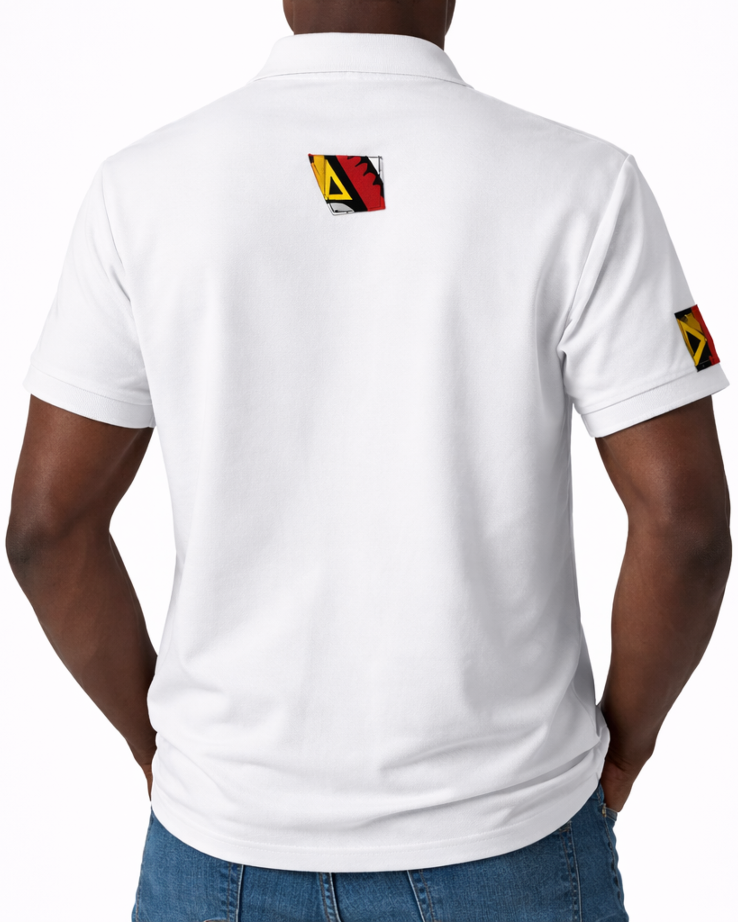 Men’s White Ankara Diagonal Panel Polo Shirt – Bold African Print Design