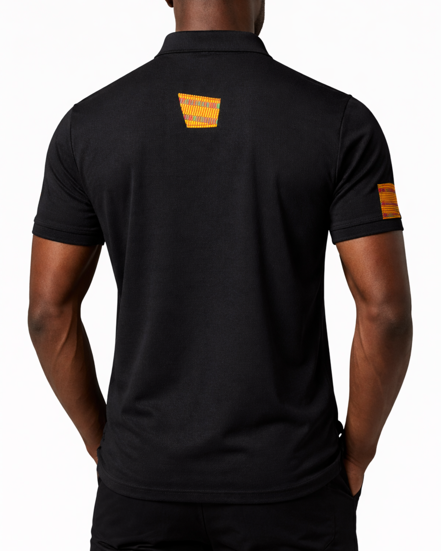Men’s Black Kente Panel Polo Shirt