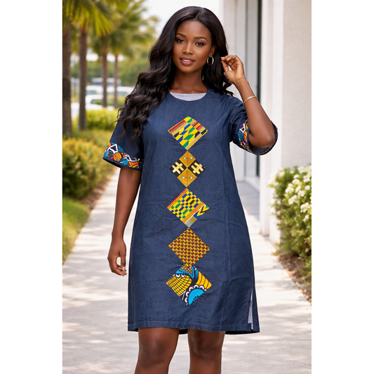 Ankara Patchwork Midi Dress – African Denim Style