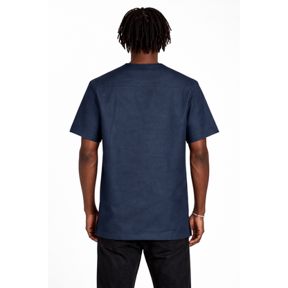 Men’s Navy African Print Stretch Shirt – Modern Ankara Panel