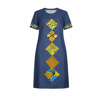 Ankara Patchwork Midi Dress – African Denim Style